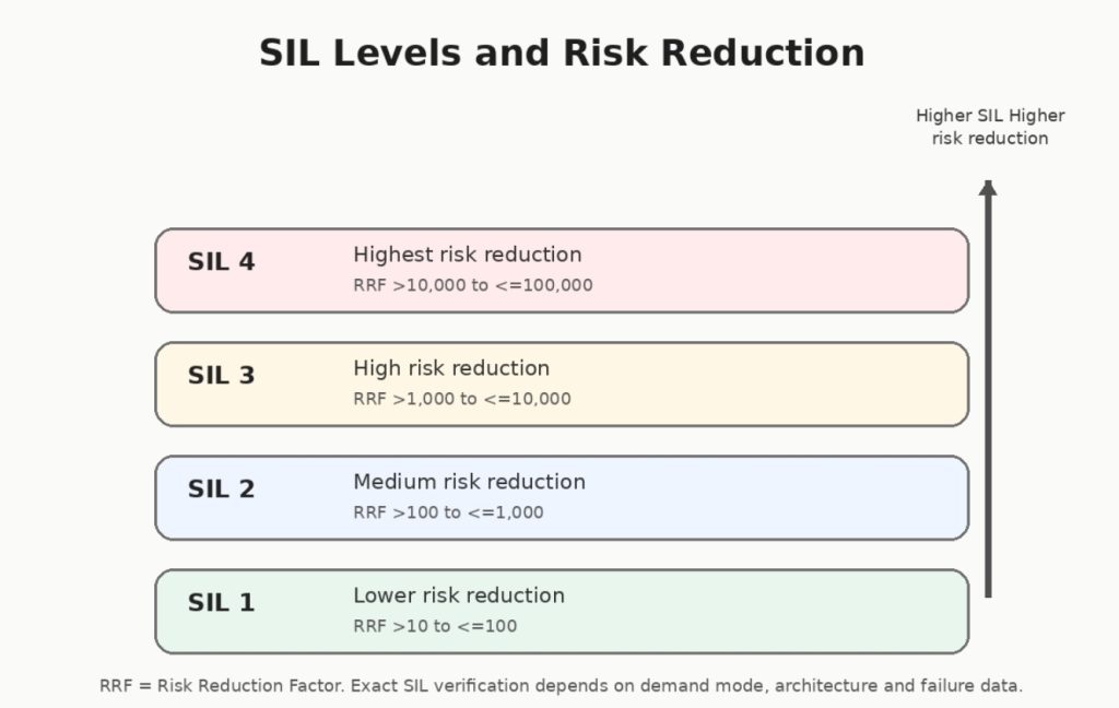 Schematic diagram of SIL level and risk reduction What Is SIL Certification? SIL Levels, Functional Safety, and Certification Process
