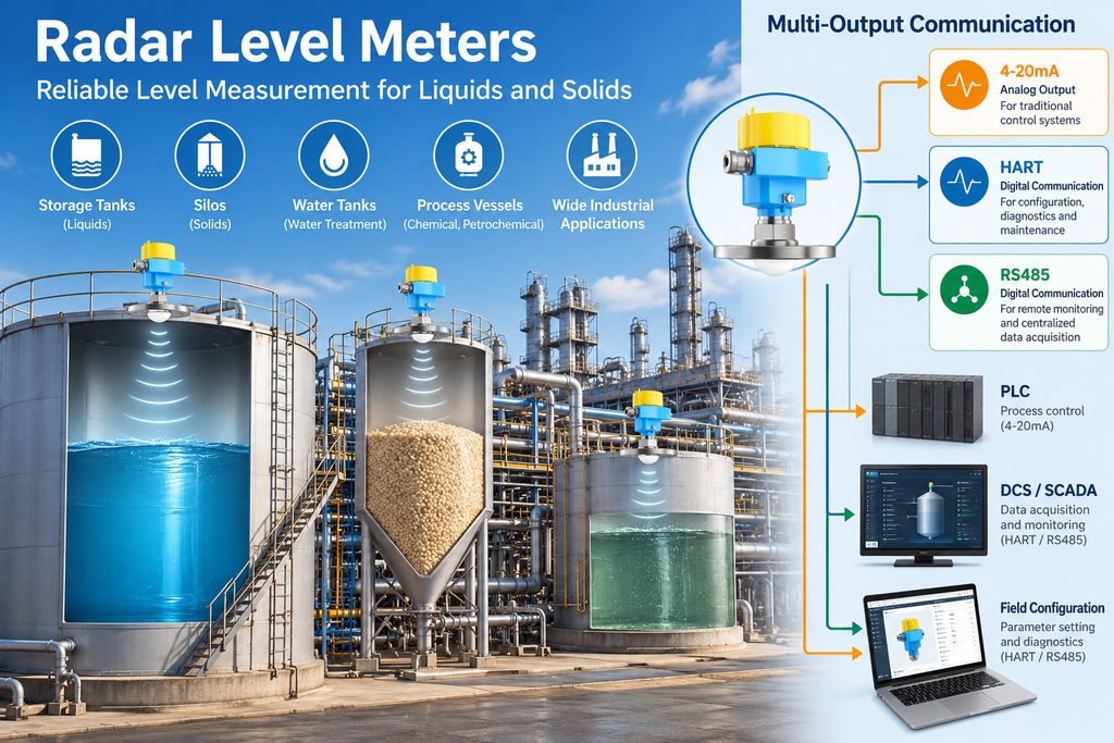 Why Do Radar Level Meters Need HART 4-20mA and RS485? A Complete Guide to Multi-Output Level Measurement