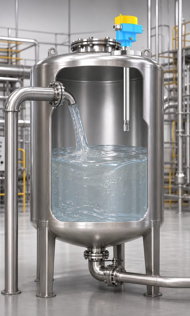 Tuning Fork Level Switch for Reliable Water Glass Level Measurement Application of the Ring-11 Tuning Fork Level Switch in Water Glass Storage Tanks: Solving High-Viscosity, Buildup, and False Alarm Challenges